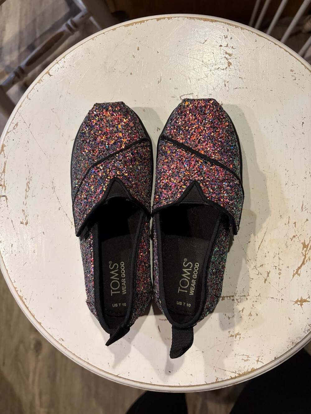 TOMS Toddler Alpargata Black Multi Chunky Glitter Slip-On Flats Size 10
